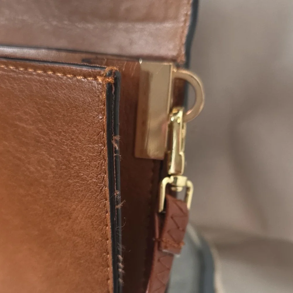 Crossbody Brown Gold Hardware Top Handle Satchel with Detachable Strap & Clasp